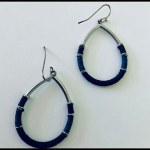 Earrings-Denim & Silver teardrop hoops